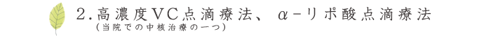 高濃度VC点滴療法、α-リポ酸点滴療法（当院での中核治療の一つ）